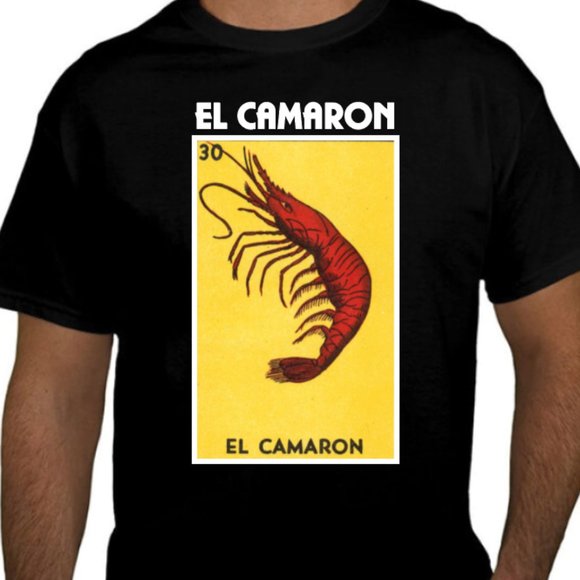 El Camaron Mexican Loteria Black T-Shirt - Picture 1 of 2